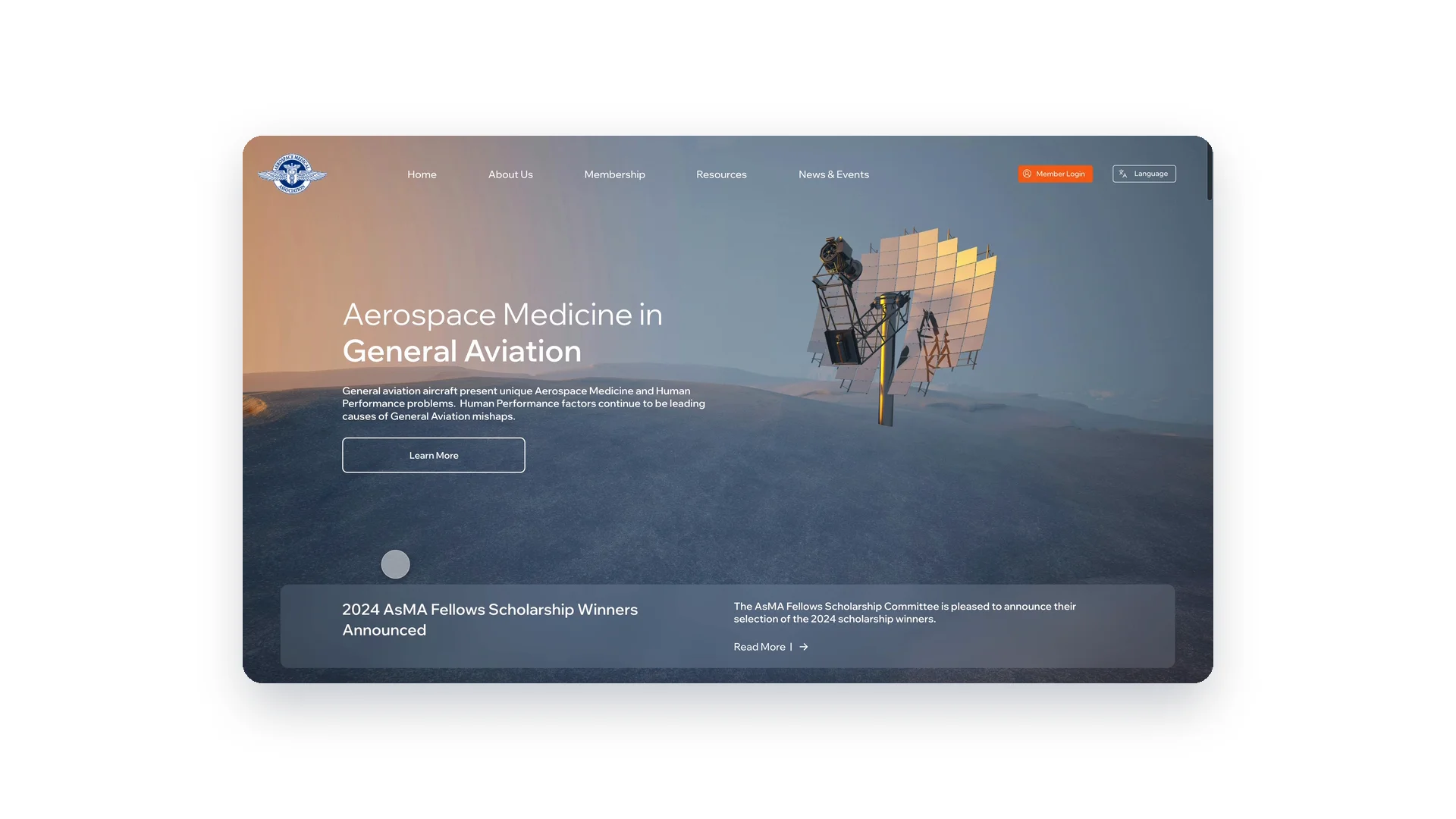 AsMA website walkthrough on a white field with rounded corners