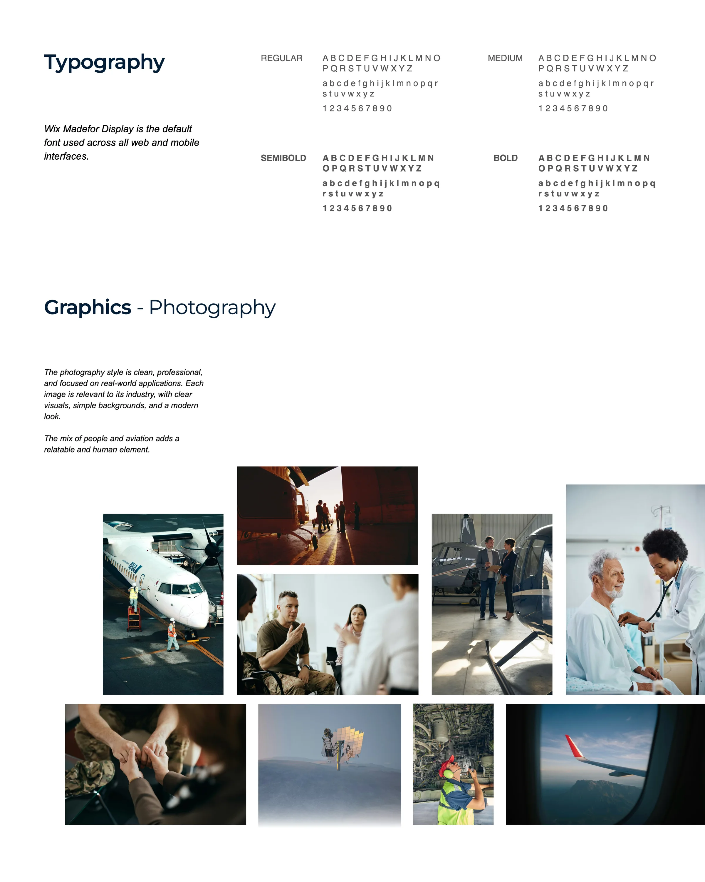 Typography specimen for Wix Madefor Display and the aviation photography direction