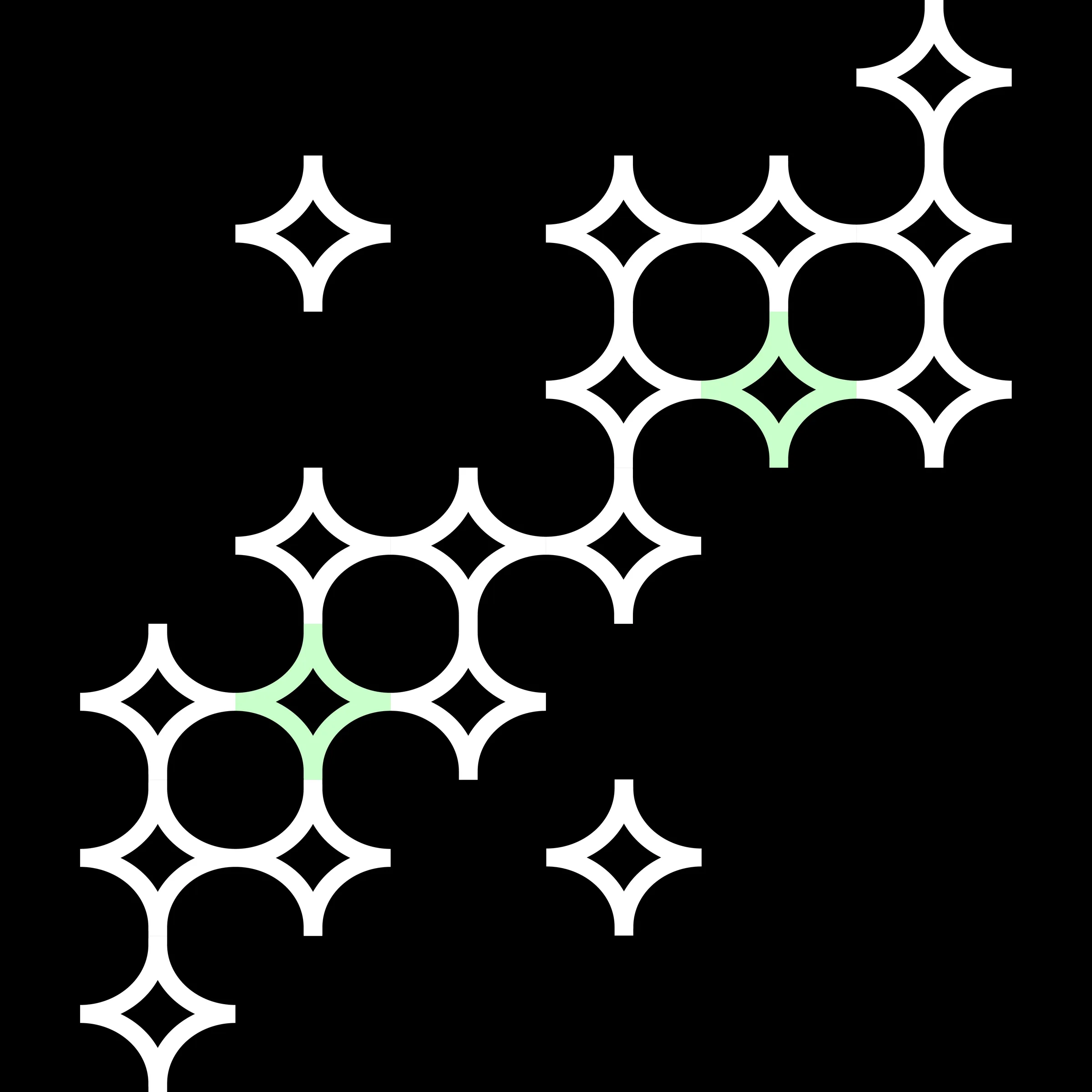 The star-grid brand pattern in white and mint on black