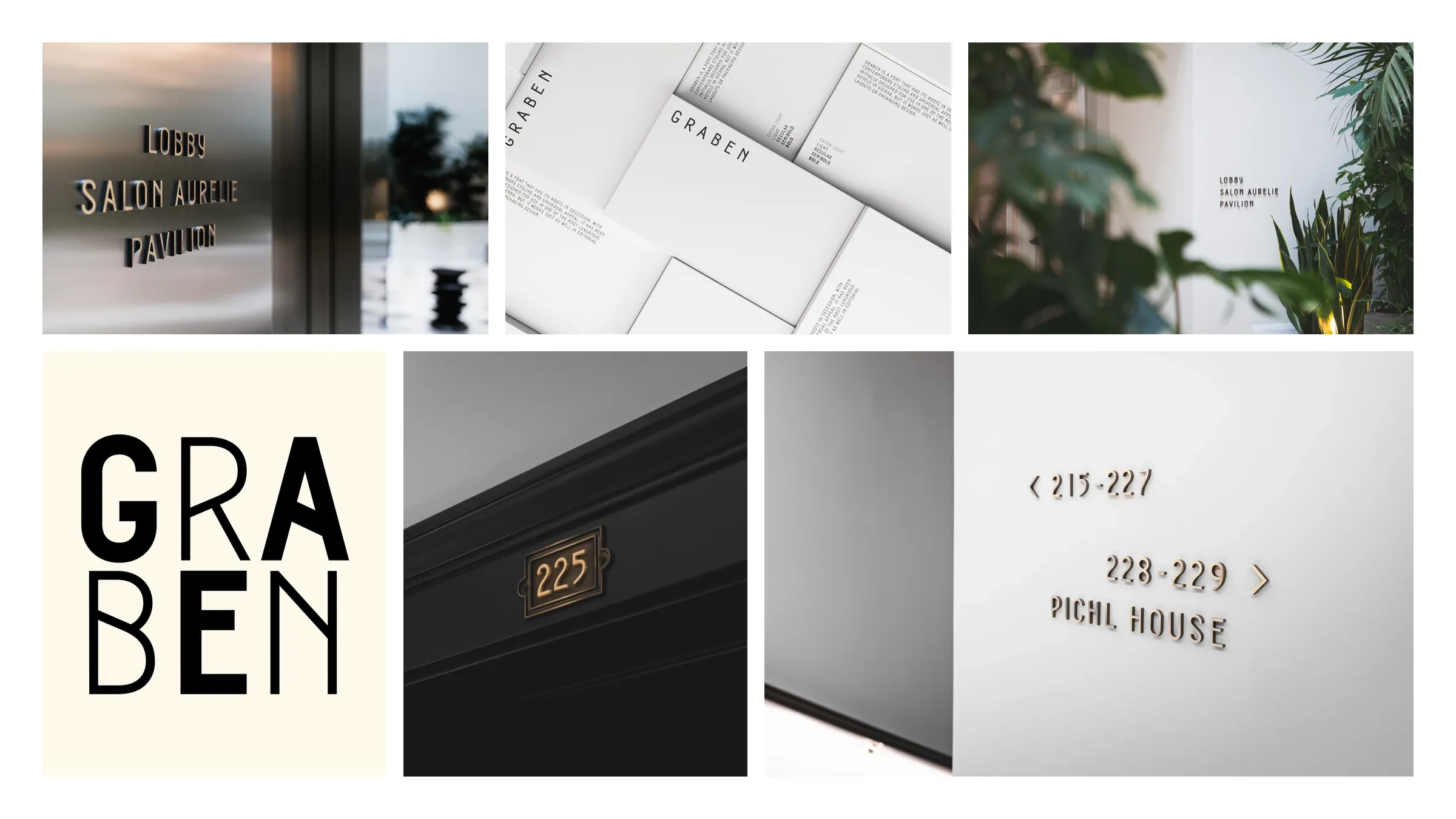 Rosewood Vienna wayfinding: dimensional lettering, room numbering, Graben print collateral, and the Graben wordmark